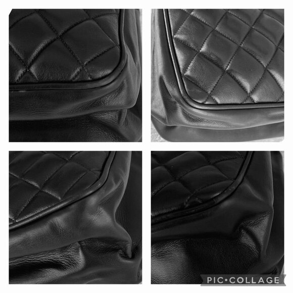 CHANEL Shopper Bag Double Chain Quilted Black Lambskin Large Tote CC Authentic - Picture 6 of 16